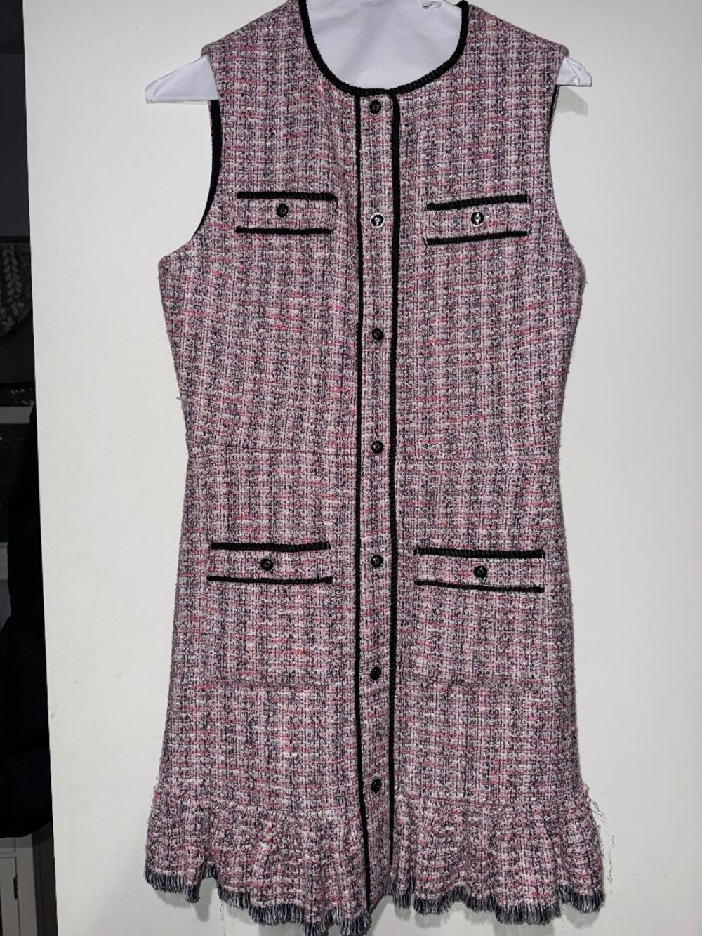MAJE PINK PLAID TWEED SLEEVELESS DRESS- SIZE 36-EUROPEAN  US-4